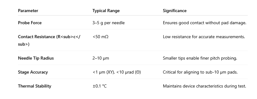 wafer probe Key Parameters